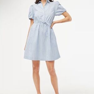 J. Crew Pull Sleeve Striped Shirt Dress with Tie Waist